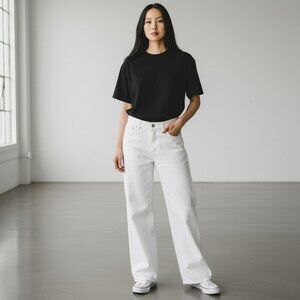 Eileen Fisher Cotton Denim Lightweight Wide Leg White Jean Trousers Size XS